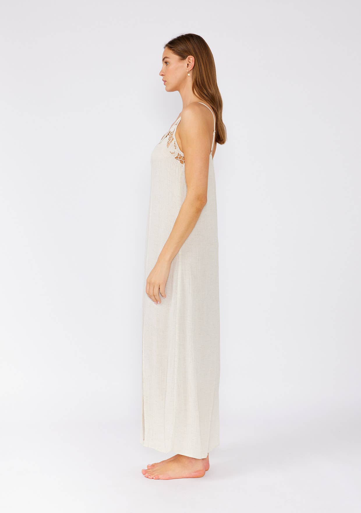 Lovestitch - Battenburg Lace Trim Spaghetti Strap Maxi Dress
