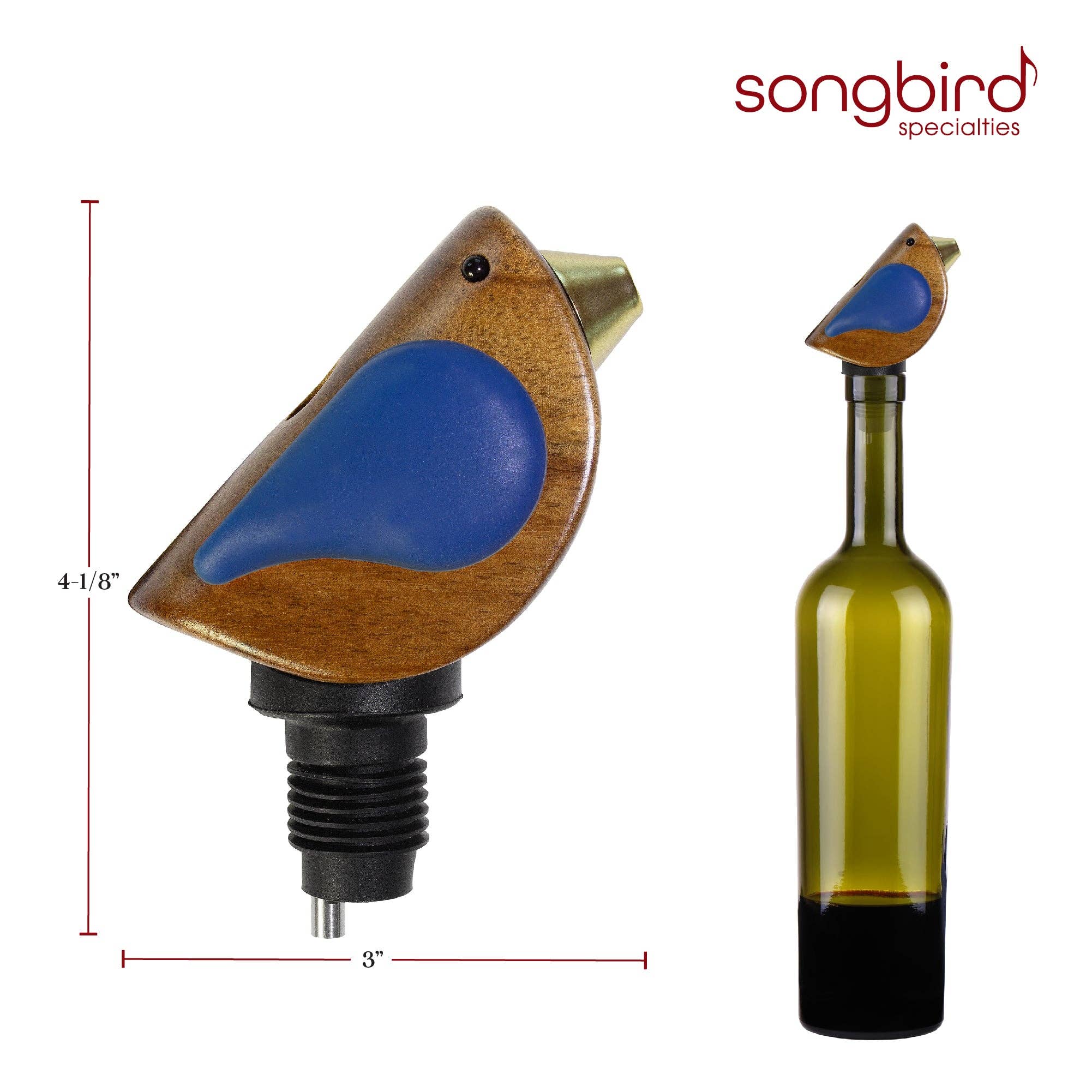 Totally Bamboo - Songbird Specialties® "Singing" Wine Bottle Pourer, Blue