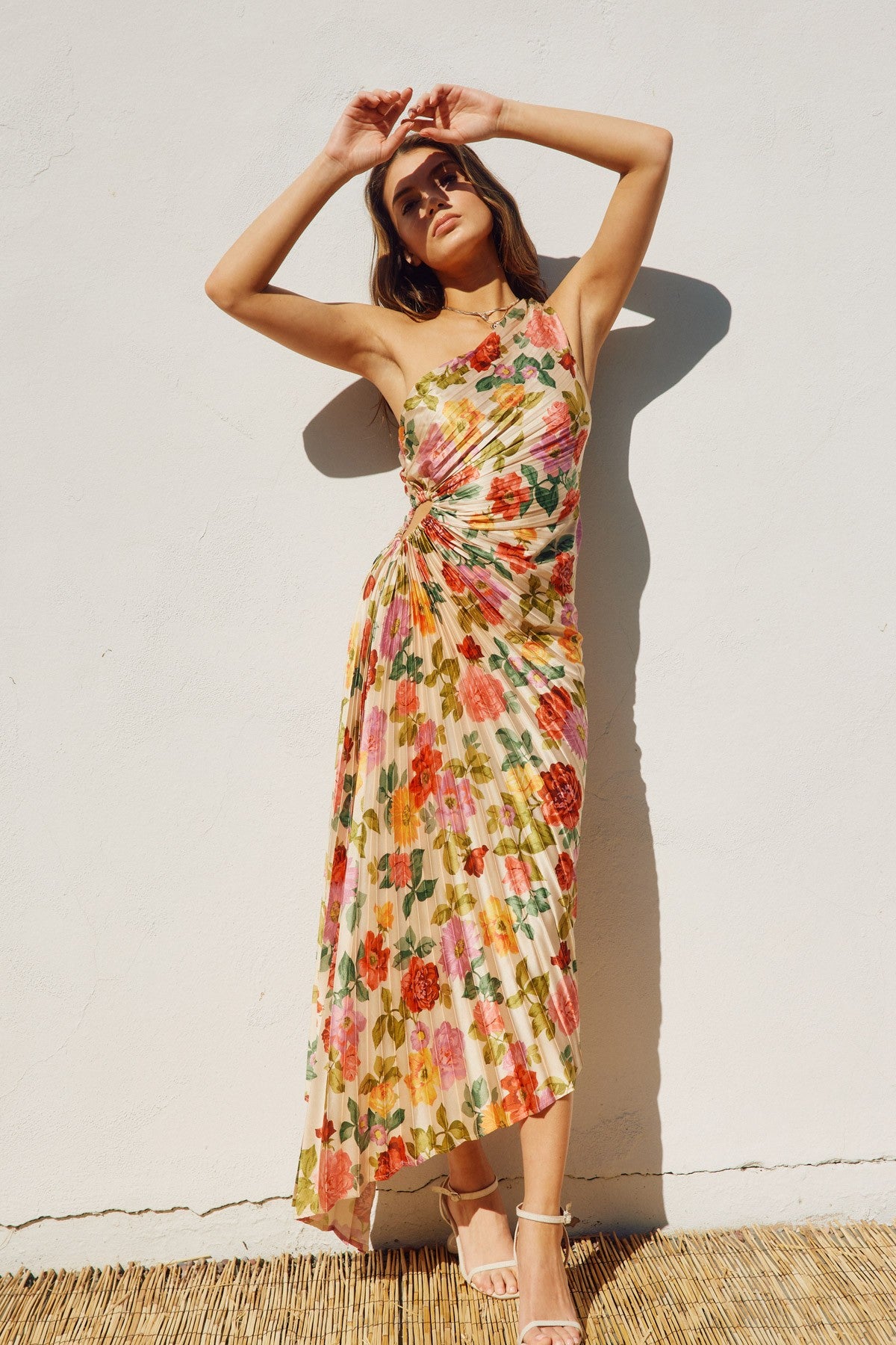 Olympia Asymmetrical Pleated Maxi Dress