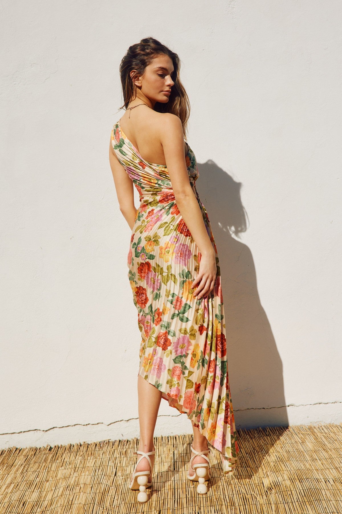 Olympia Asymmetrical Pleated Maxi Dress