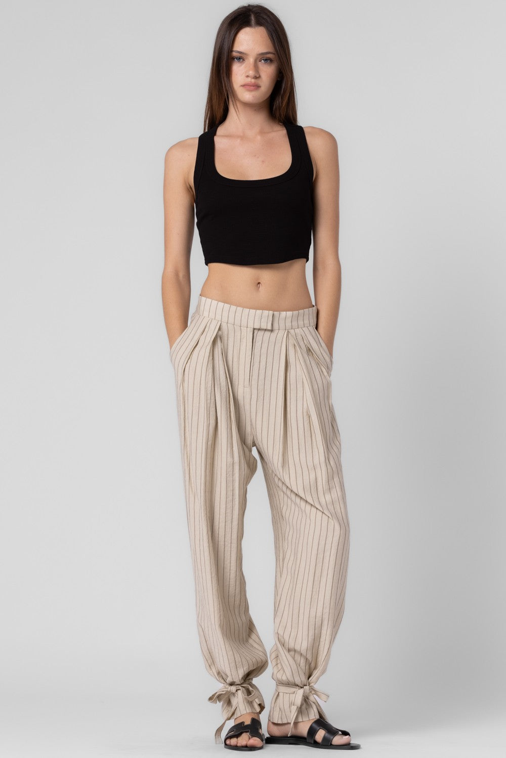 STRIPED ANKLE TIE PANTS