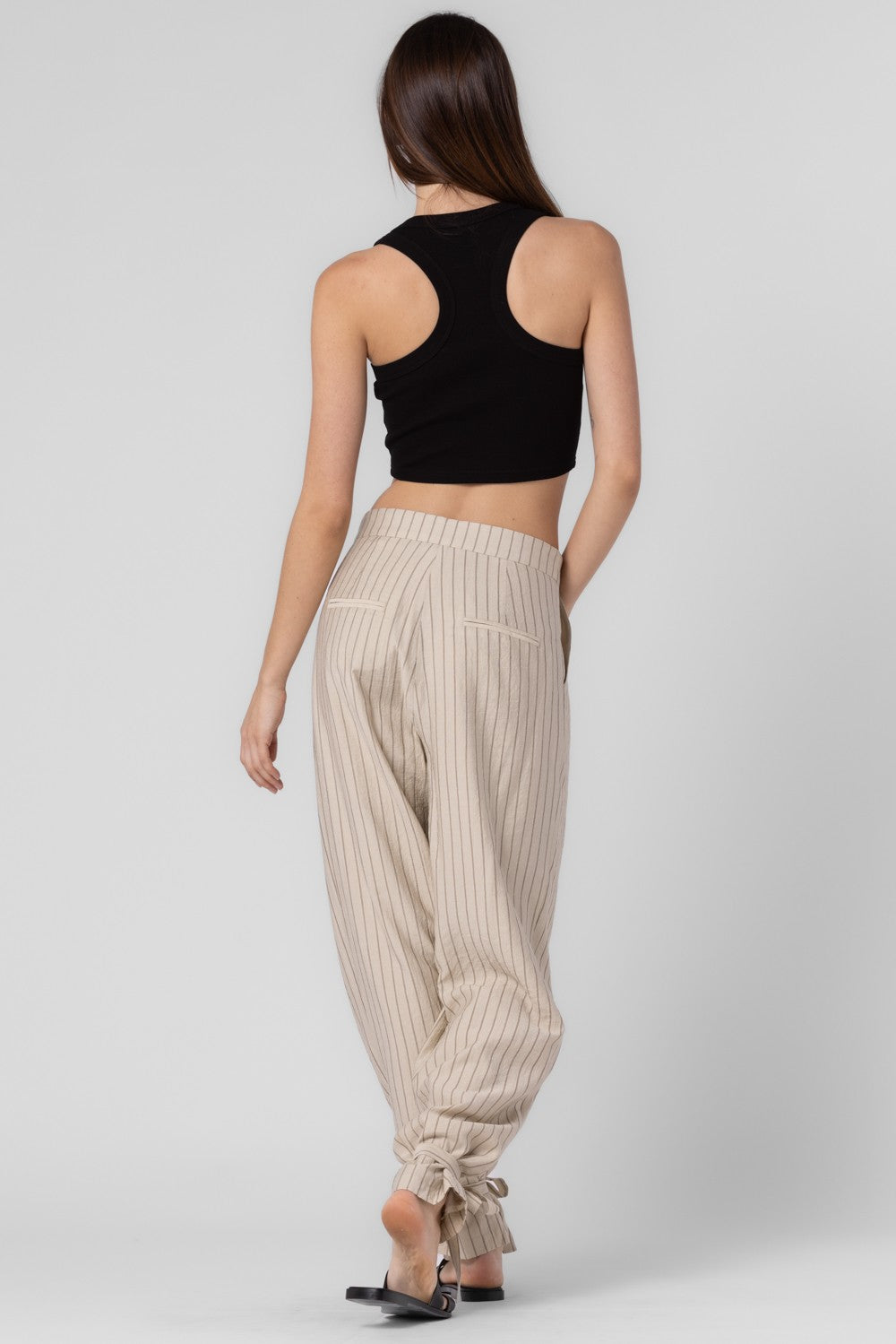 STRIPED ANKLE TIE PANTS