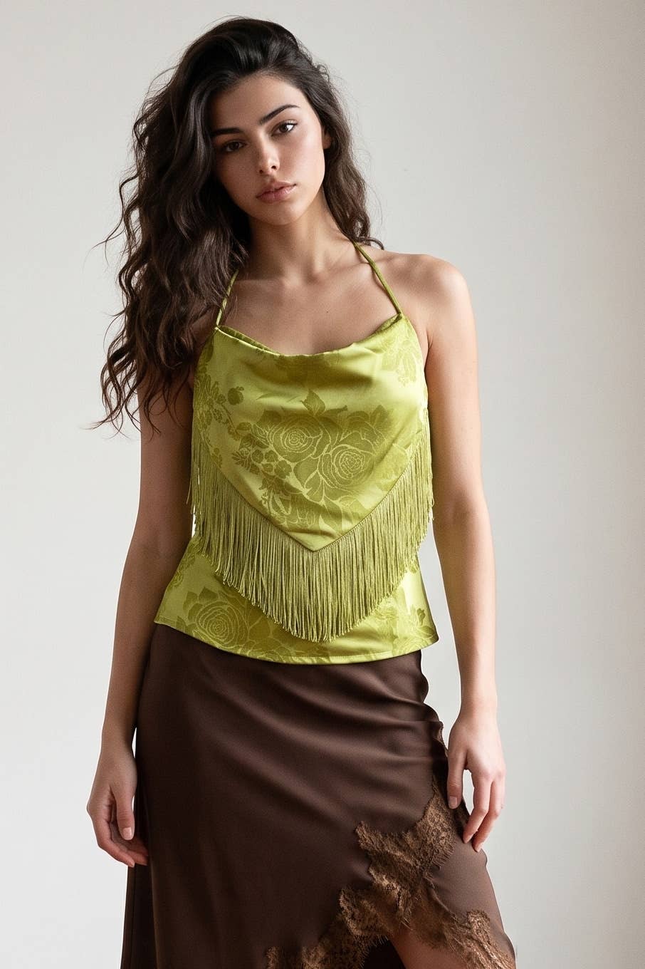 Edit by Nine - JACQUARD SATIN COWL HALTER NECK TOP