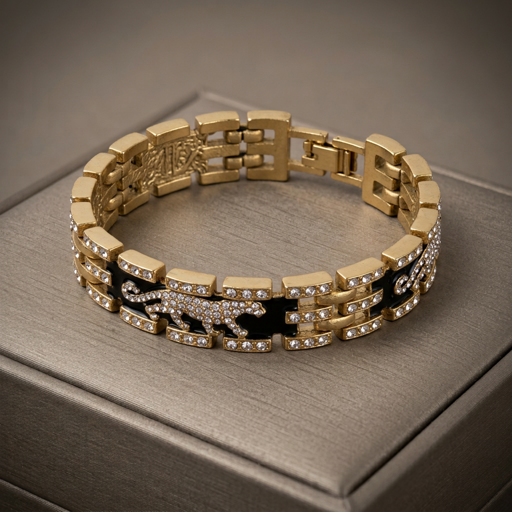 GirlyPirateCo - Vintage Gold Plated Enamel Crystals Leopard link bracelet