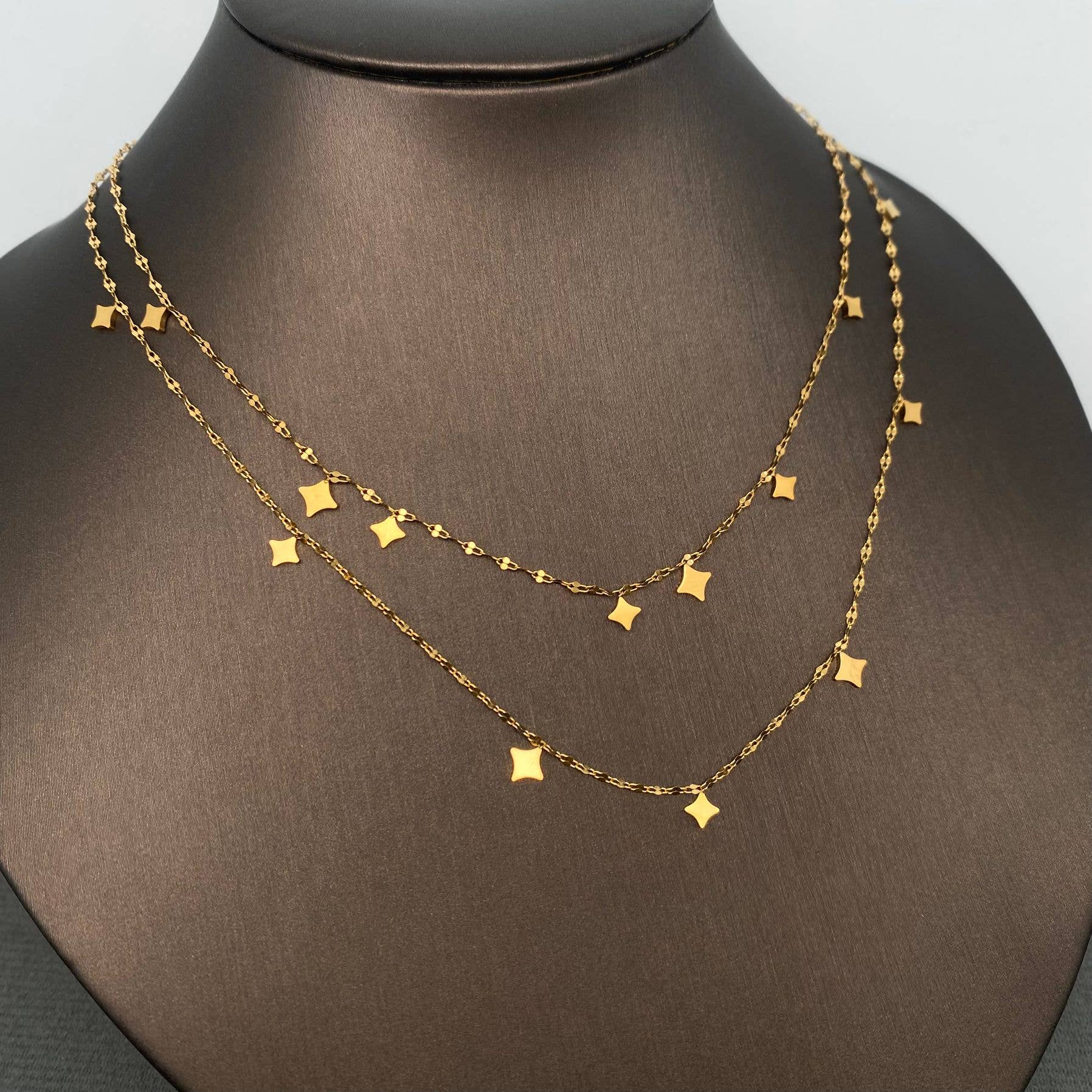 Mio Queena - Glossy Star 18K Golden S.Steel double-layer Necklace -FGS/MS