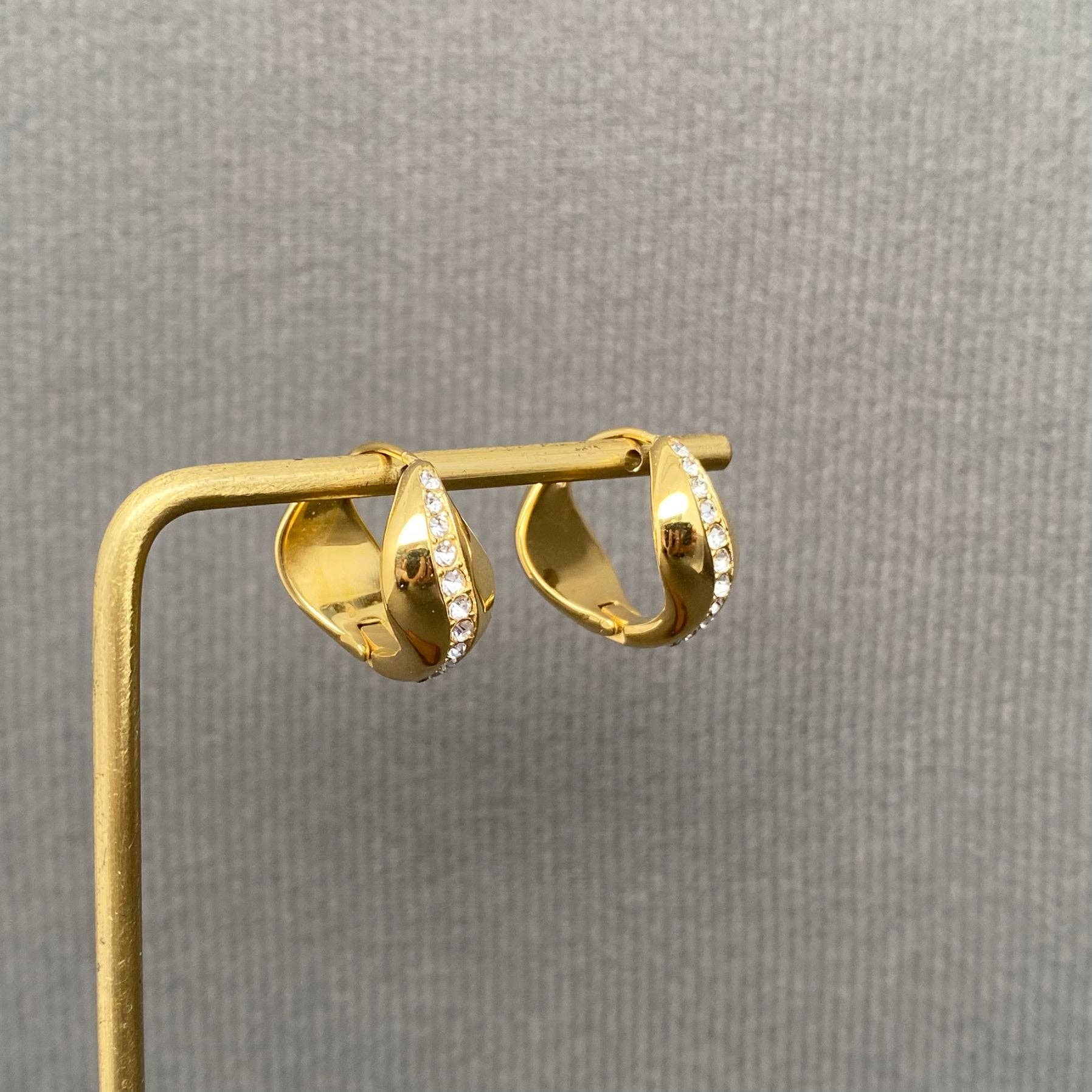 Mio Queena - Zircon Inlaid Glossy 18K Gold Plated SS Hoop Earrings - FGS