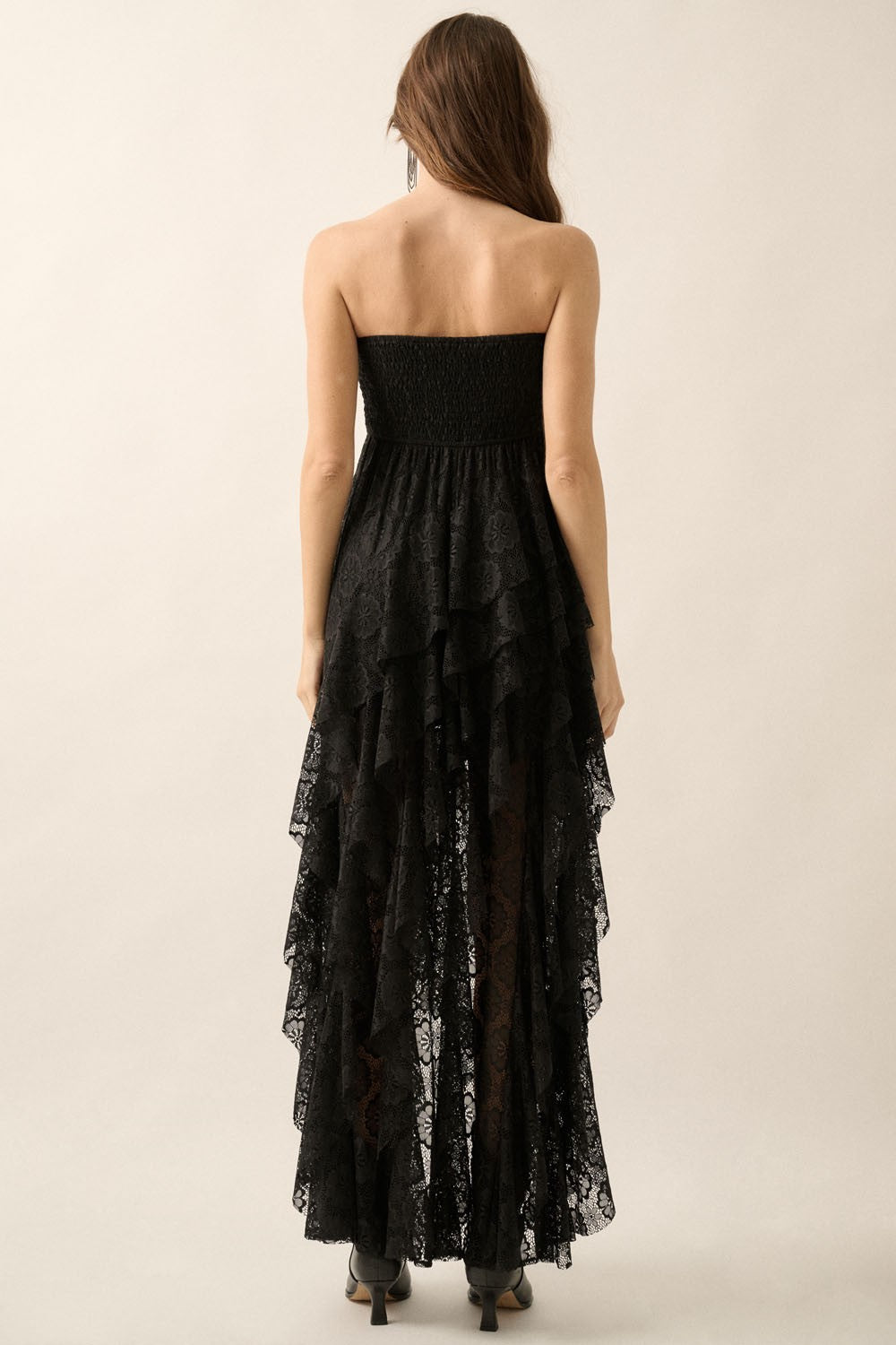 Strapless Ruffled High-low Maxi Dress
