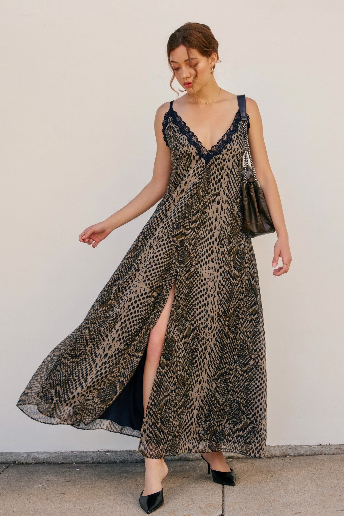 Snake Cave Crossed Back Lace Maxi Dress