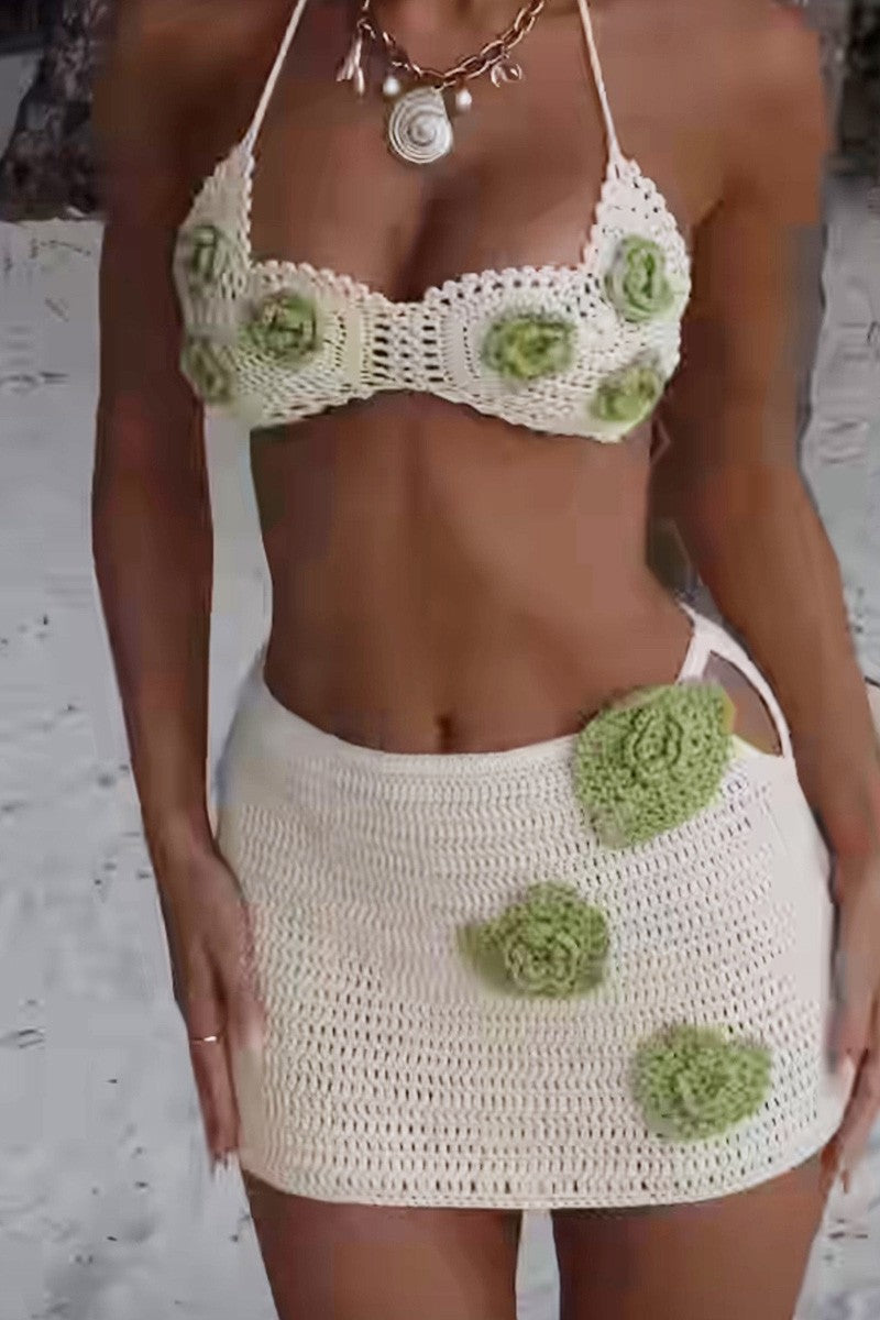Crochet Bikini Set With Flowers