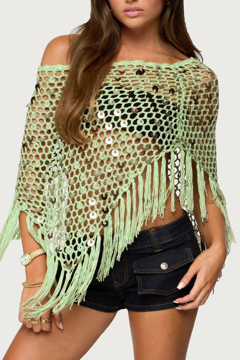 Fringe Sequin Off Shoulder Cover-up