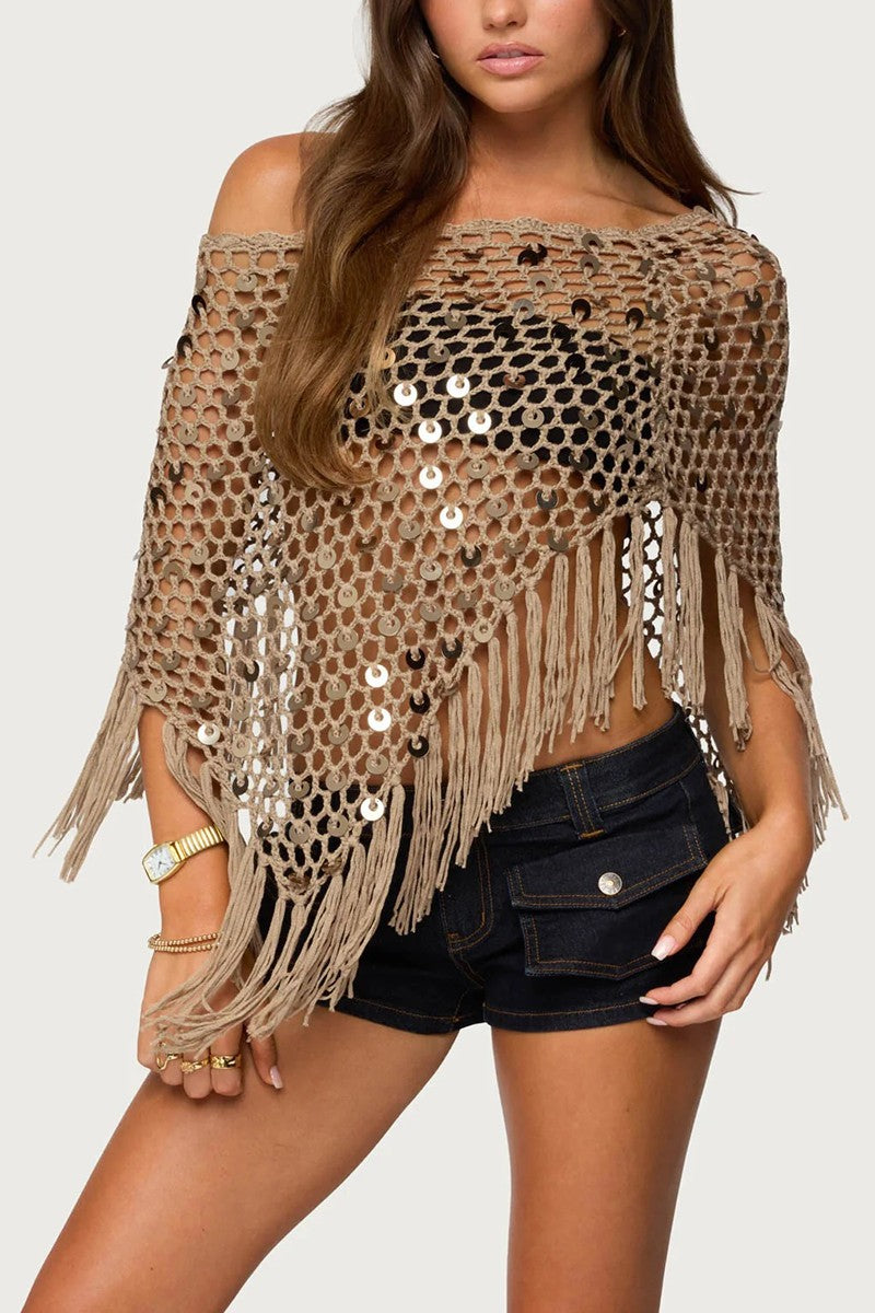 Fringe Sequin Off Shoulder Cover-up