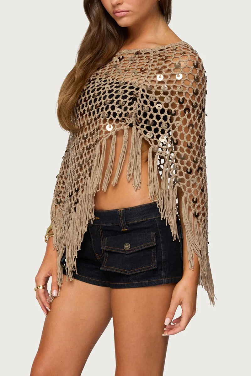 Fringe Sequin Off Shoulder Cover-up