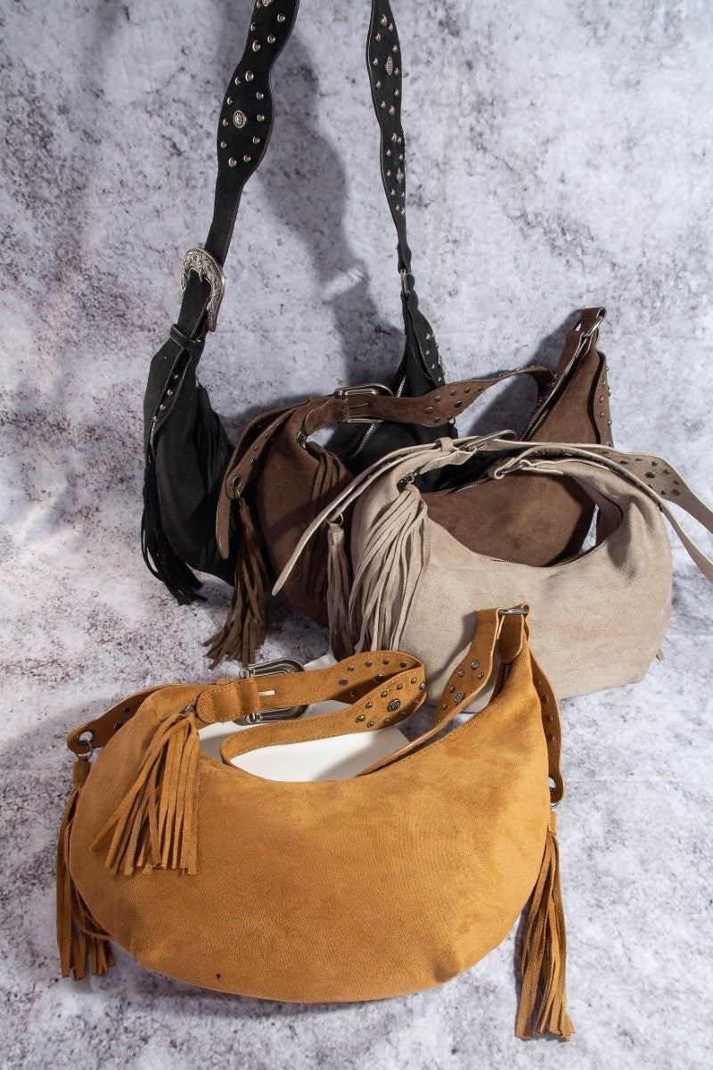 Half Moon Fringe Buckle Strap Hobo Bag