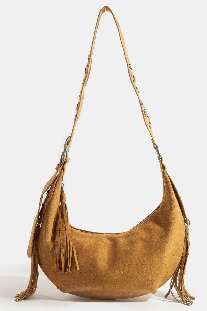 Half Moon Fringe Buckle Strap Hobo Bag