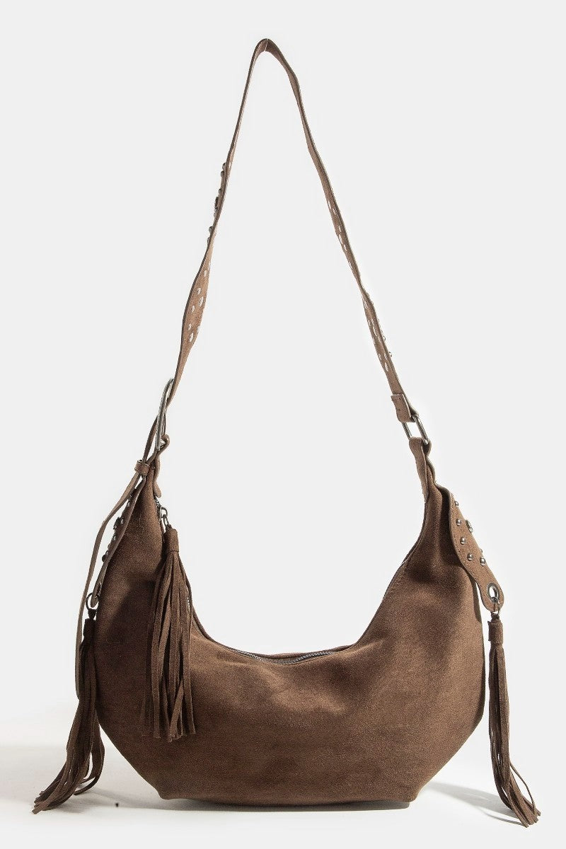 Half Moon Fringe Buckle Strap Hobo Bag