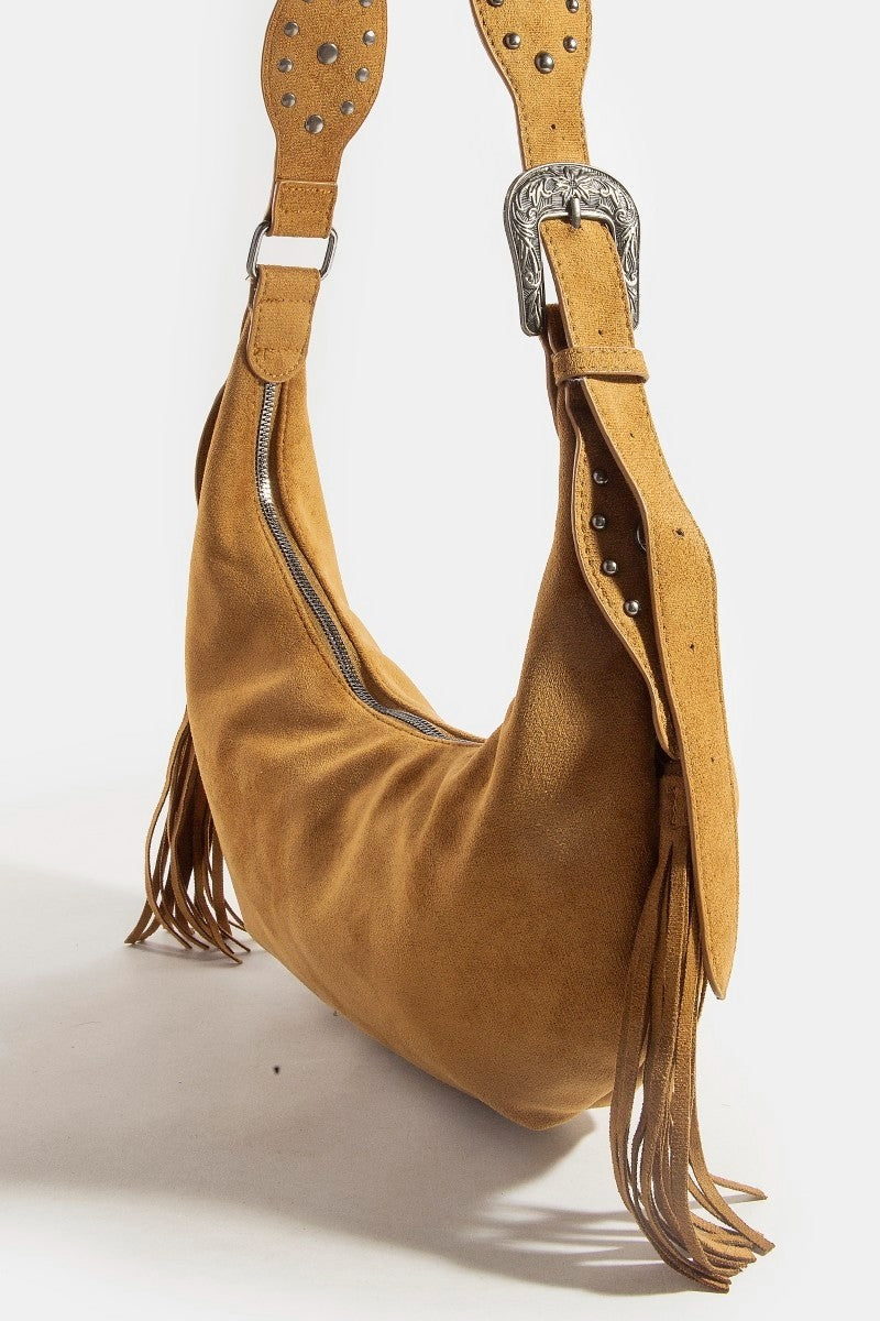 Half Moon Fringe Buckle Strap Hobo Bag