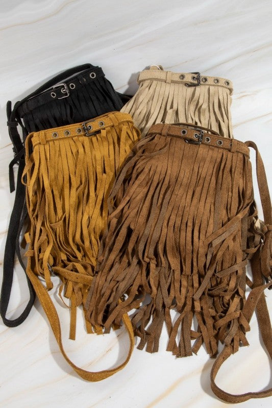 Long Fringe Bucket Shoulder Bag