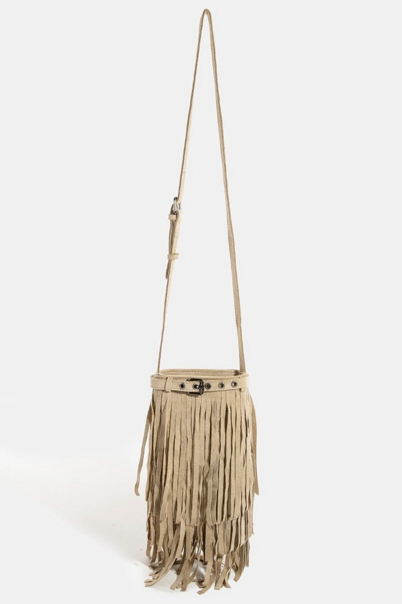 Long Fringe Bucket Shoulder Bag