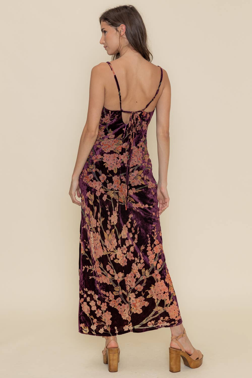 Fore Collection - COWL NECKLINE VELVET FLORAL MAXI DRESS-DI9249FO