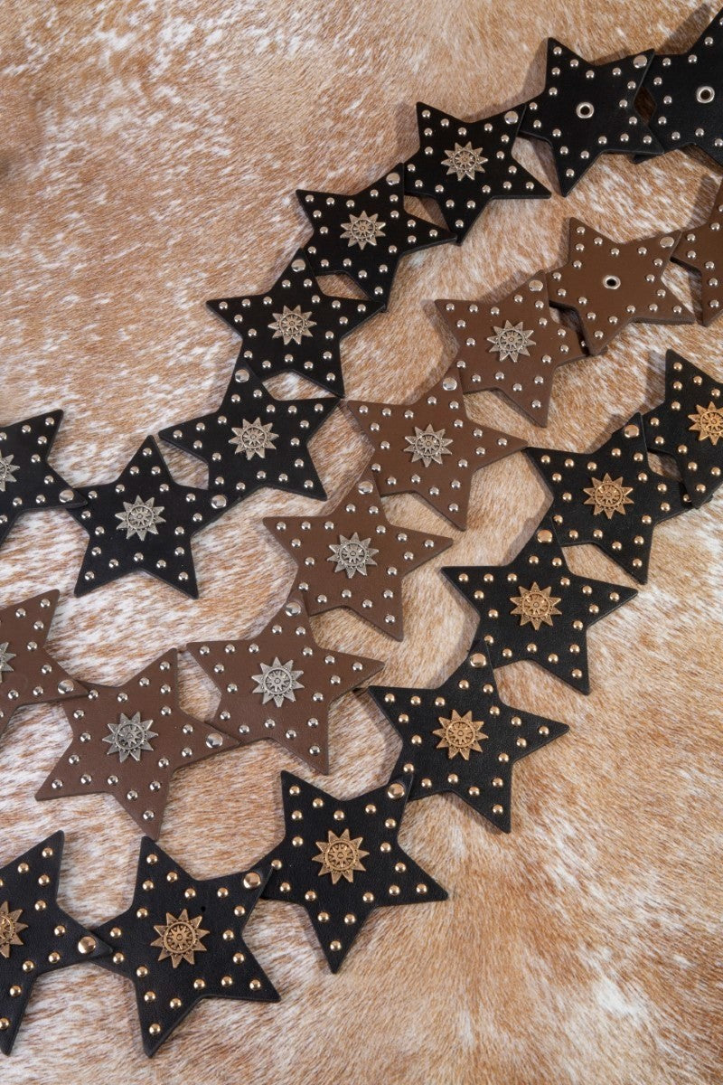 Studded Stars Western Link Vegan Leather Belt