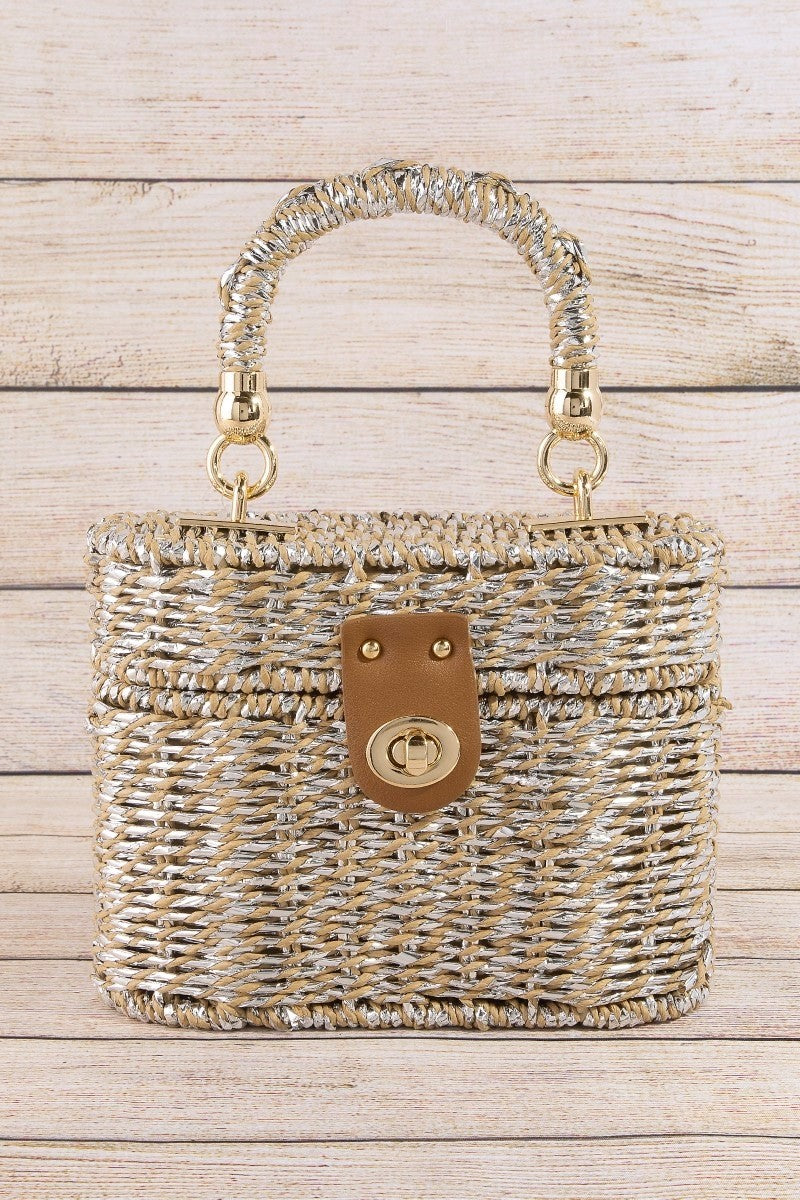 Woven Top Handle Box Bag