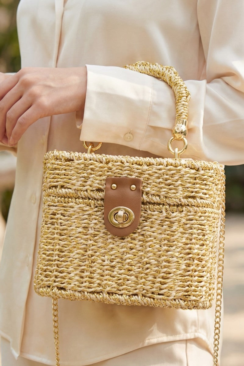Woven Top Handle Box Bag