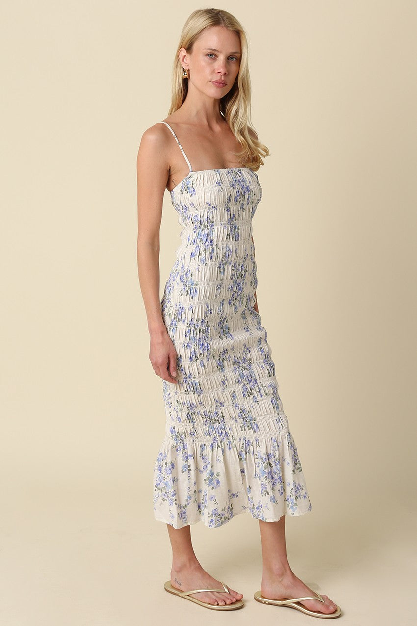 Ana Blue Floral Smocked Maxi Dress