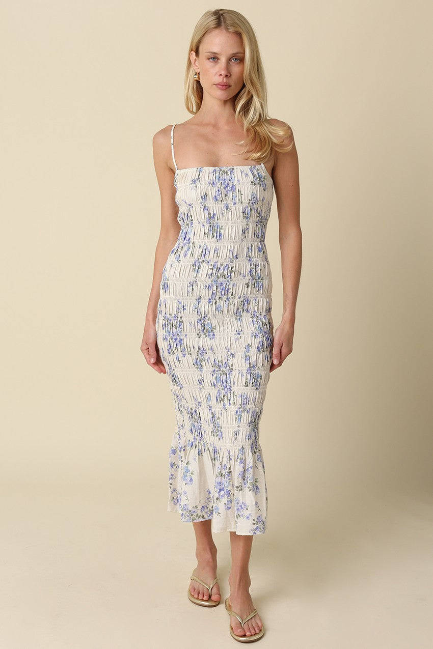 Ana Blue Floral Smocked Maxi Dress