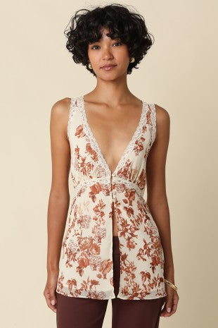 Ginna Floral Lace Trim Top