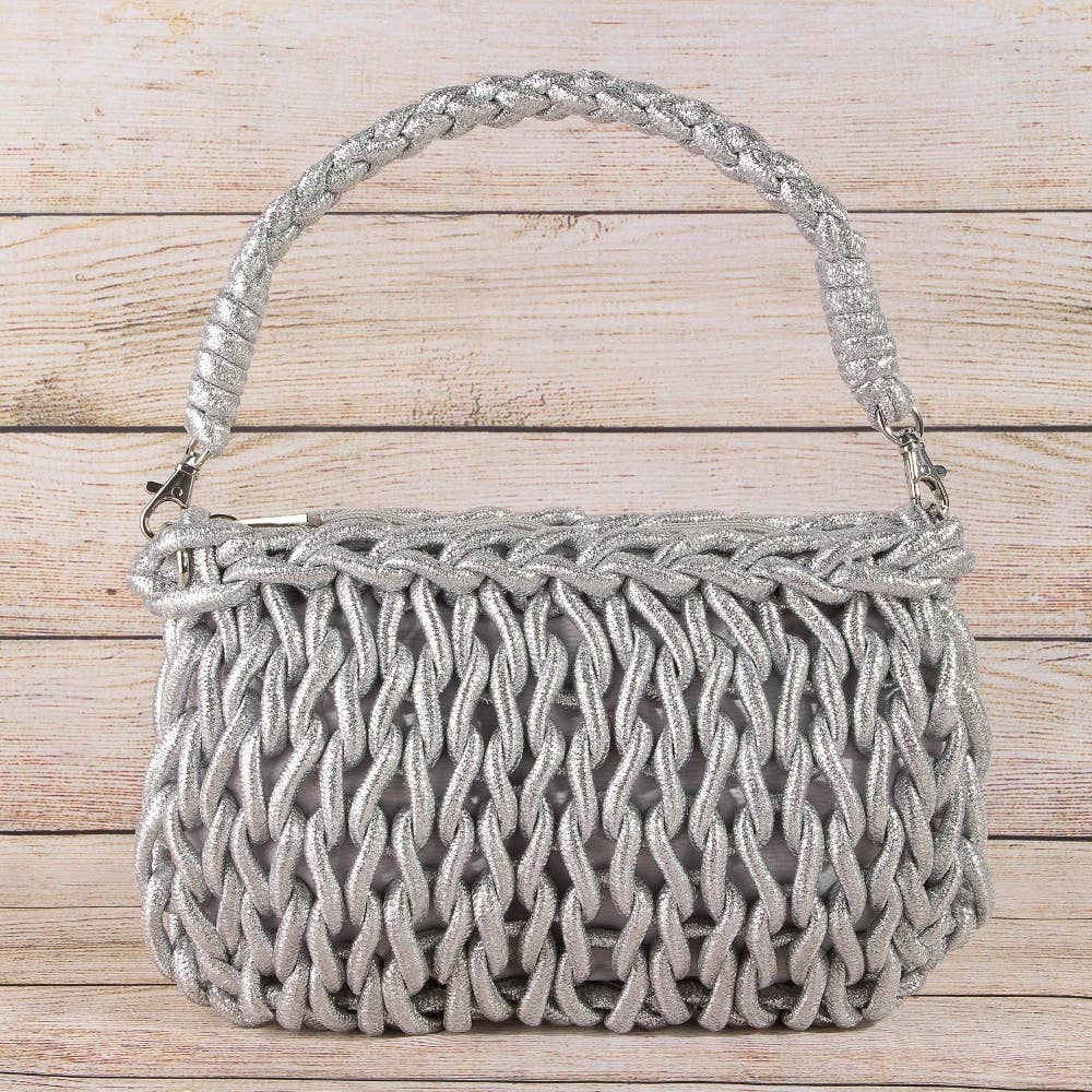 Glamorous Metallic Knotted Rope Woven Shoulder Bag