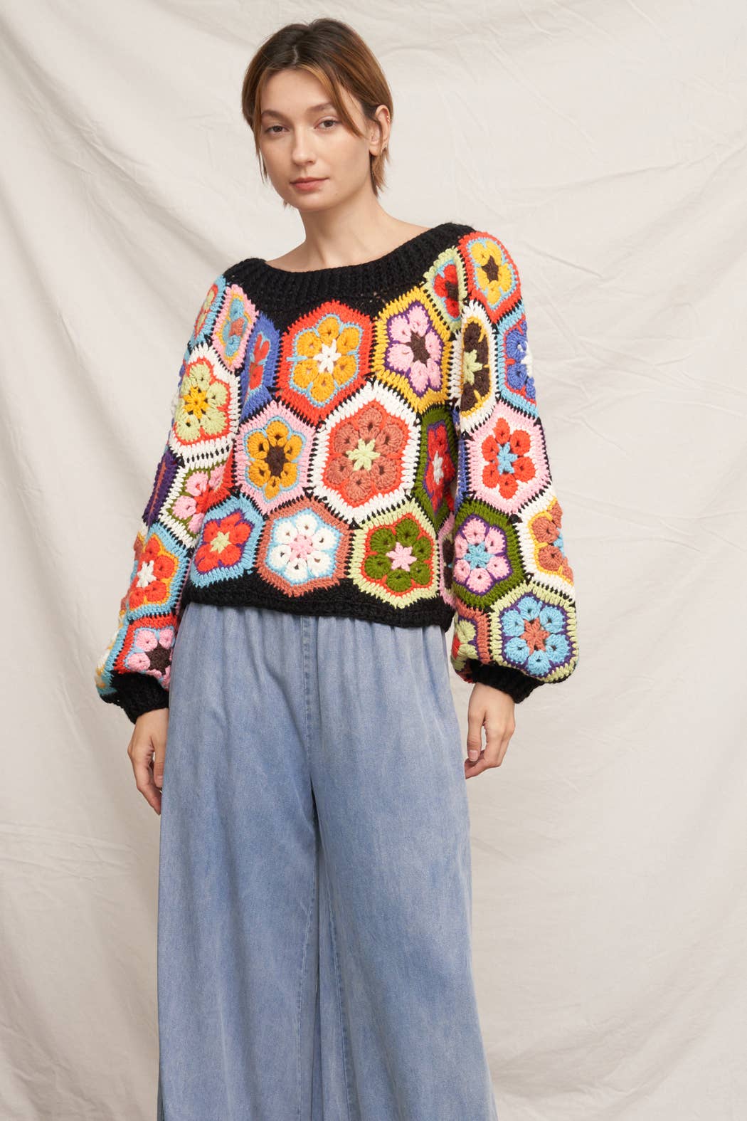 En Crème - Chunky Oversized Granny Squared Crochet Sweater