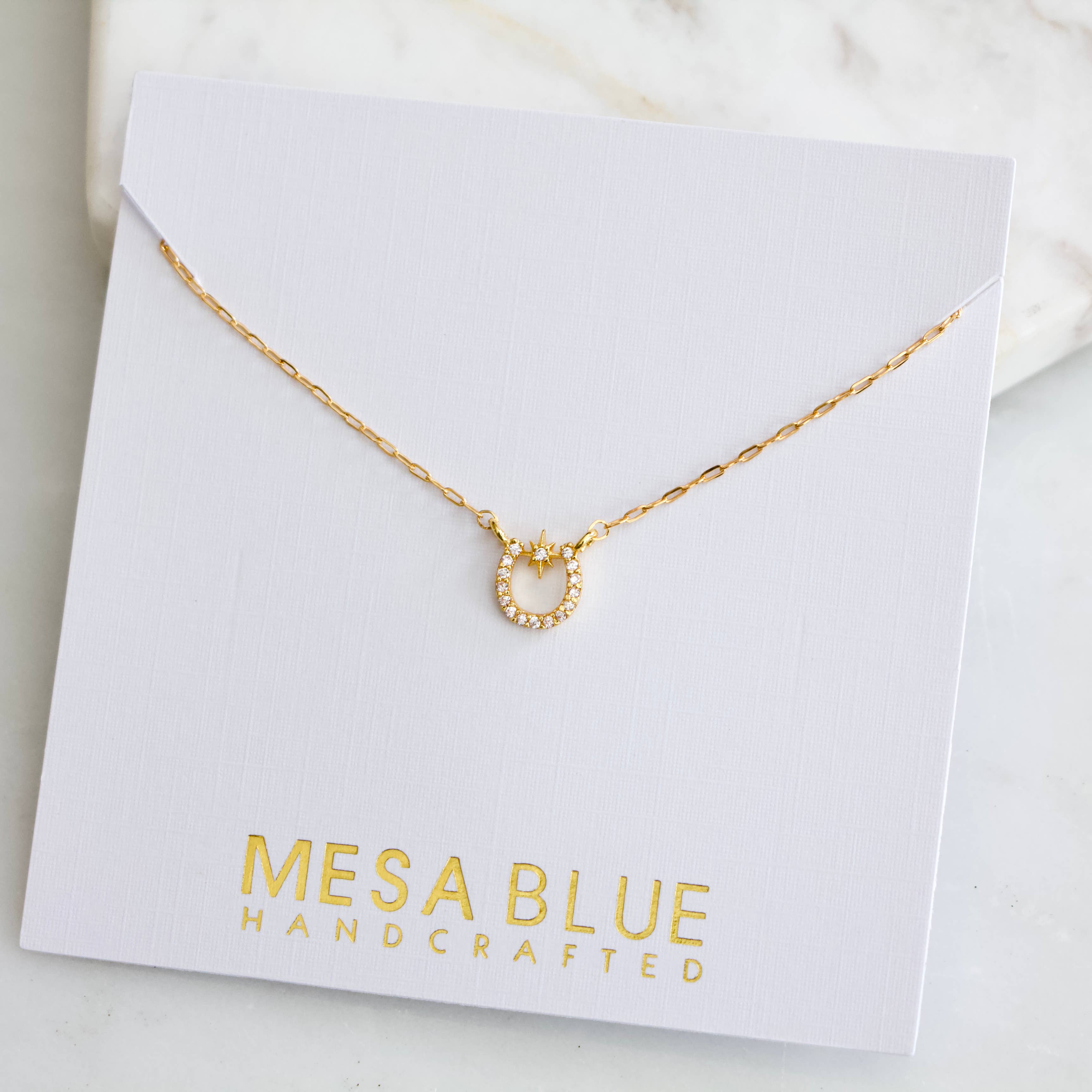 Mesa Blue - Zircon Lucky Horseshoe Necklace - Gold Filled