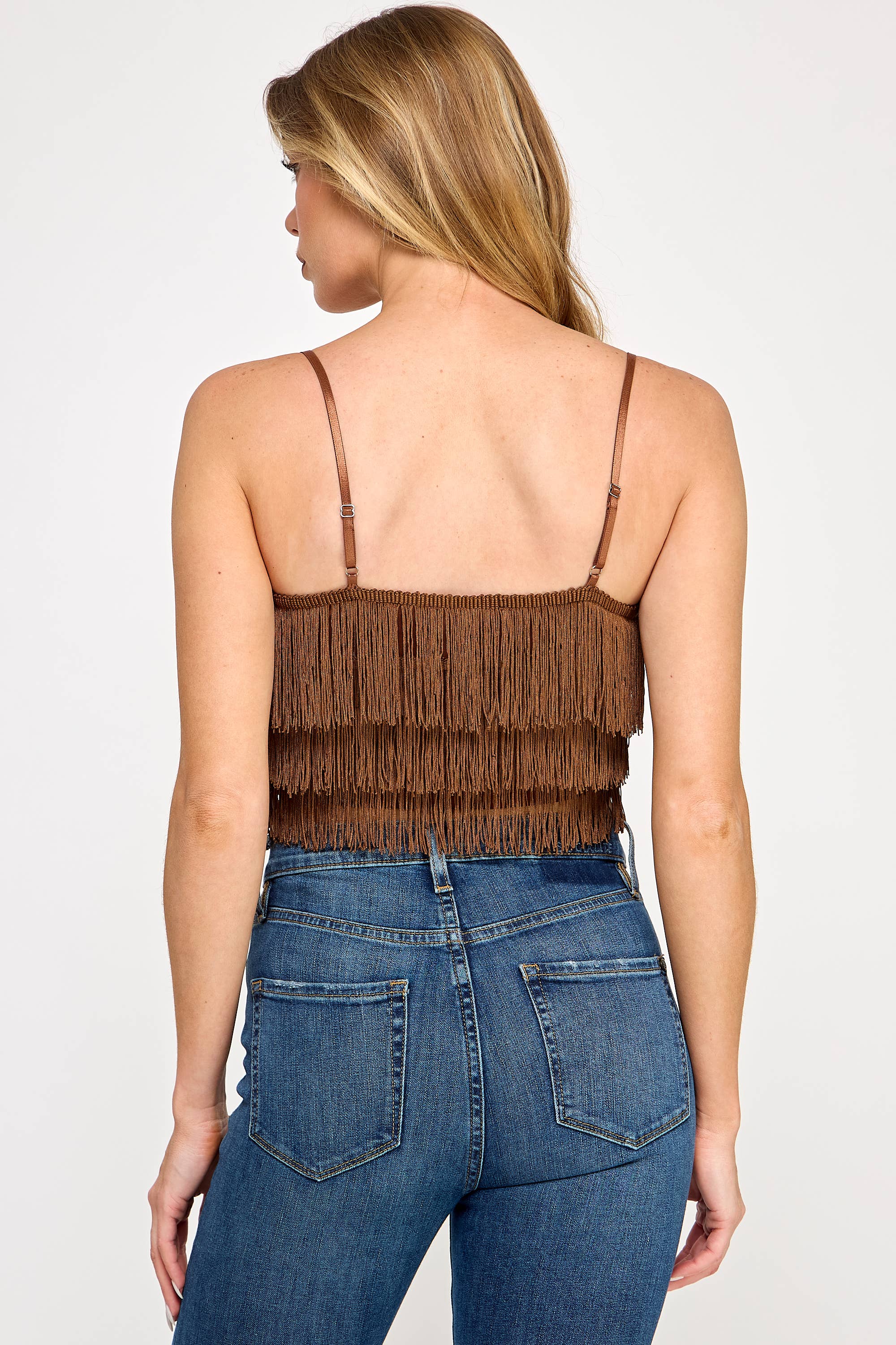 Tassel Fringe Crop Tiered Ruffle Cropped Tank Top
