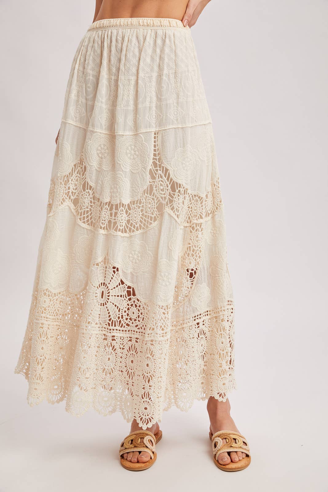 Bluivy - BOHO SHEER LACE MAXI SKIRT WITH LINING