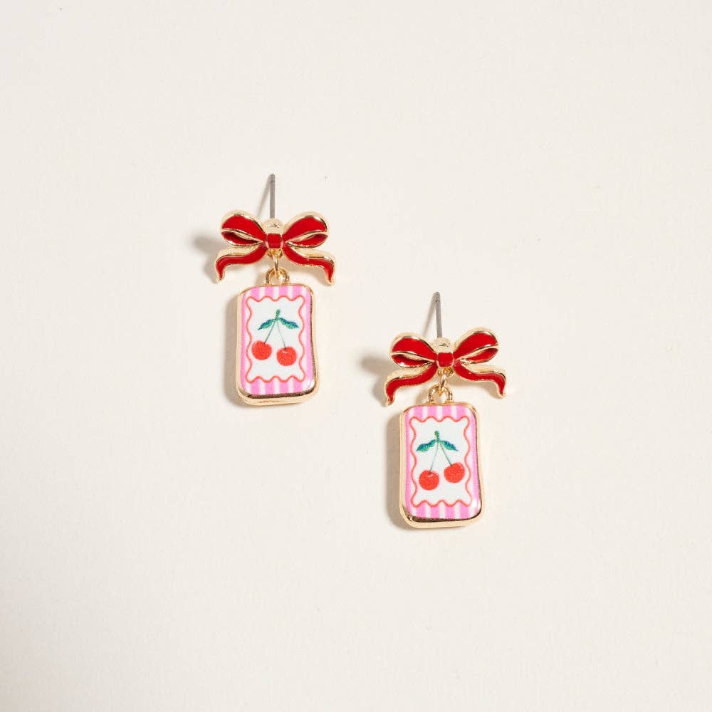 Designature New York - Vintage Fruit Plant Print Tile Enamel Bow Earrings