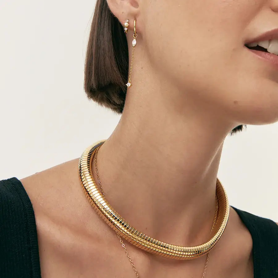 HoopLa - Tobogas, Cobra Omega Collar Necklace- Steel
