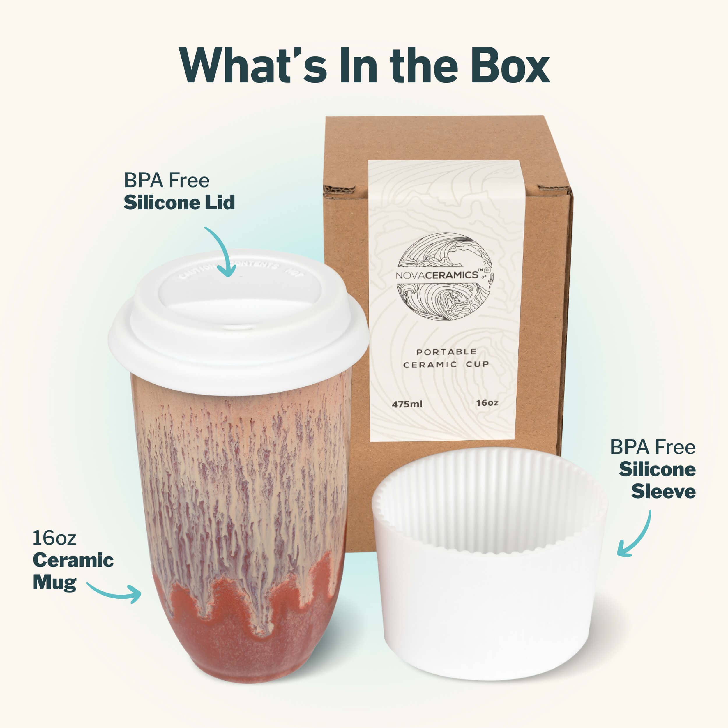 Nova Ceramics Travel Mugs - Jupiter Ceramic Travel Cup – 16oz with Lid & Sleeve