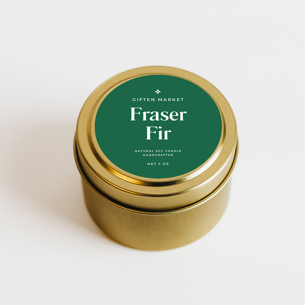 Giften Market - Fraser Fir Soy Candle - 4 oz Gold Travel Tin - Holiday Scent