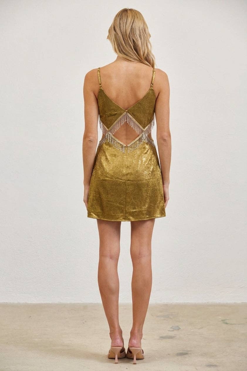 Vestis M - Shimmer Cut-Out Fringe Bodycon Mini Dress