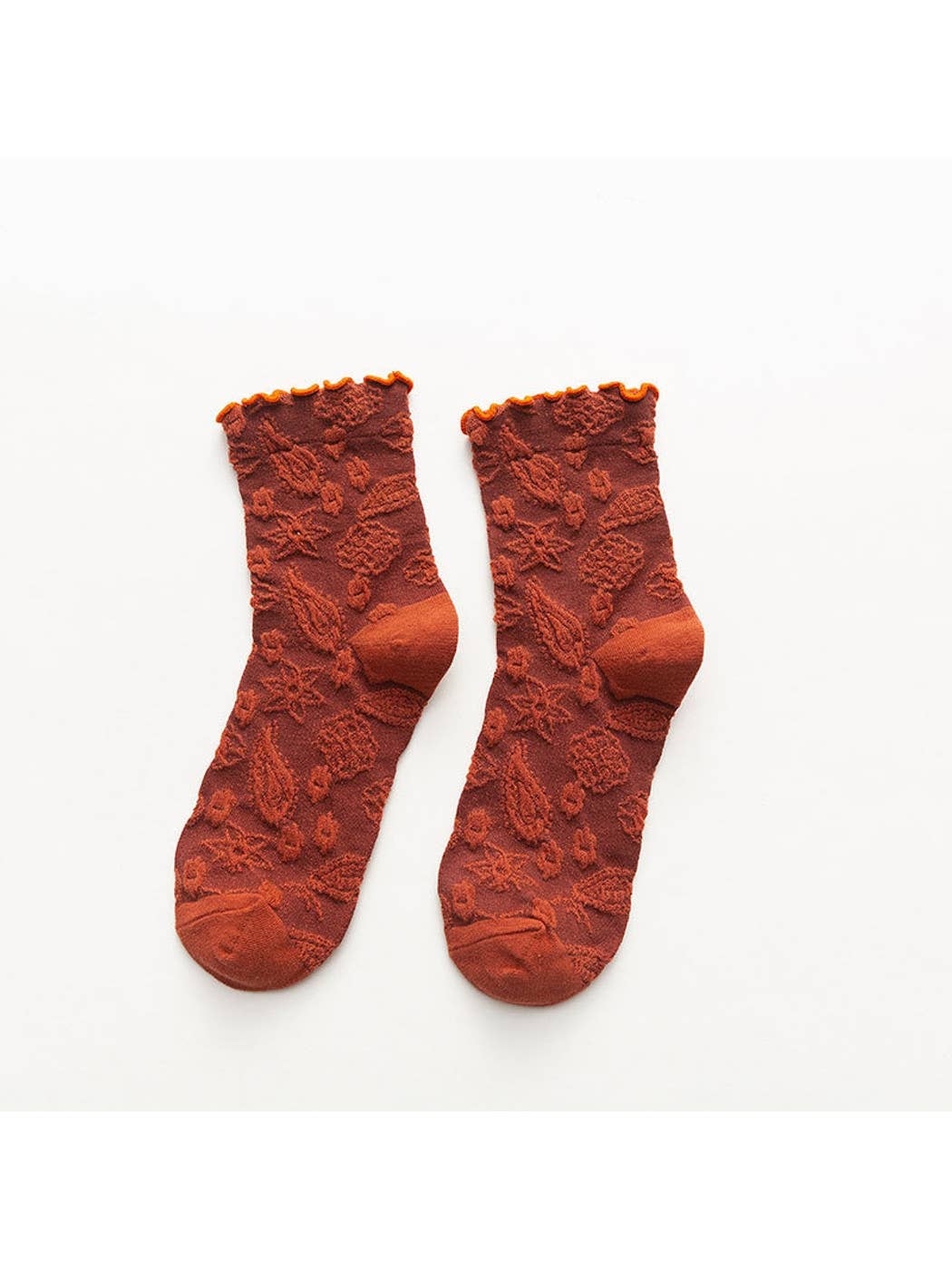Funkyrel® Atzbranding Limited - Rufia - Scalloped Trim Floral Pattern Crew Socks
