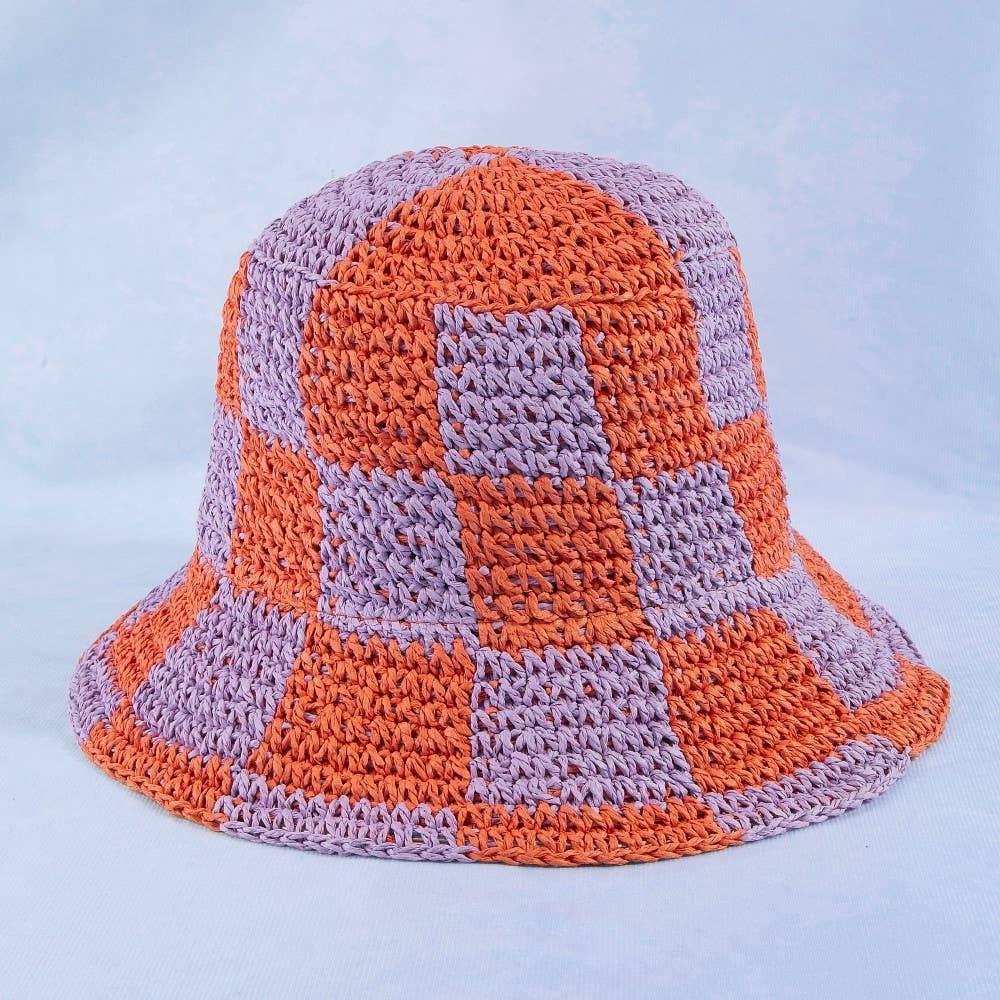 Straw Braided Checkered Bucket Hat