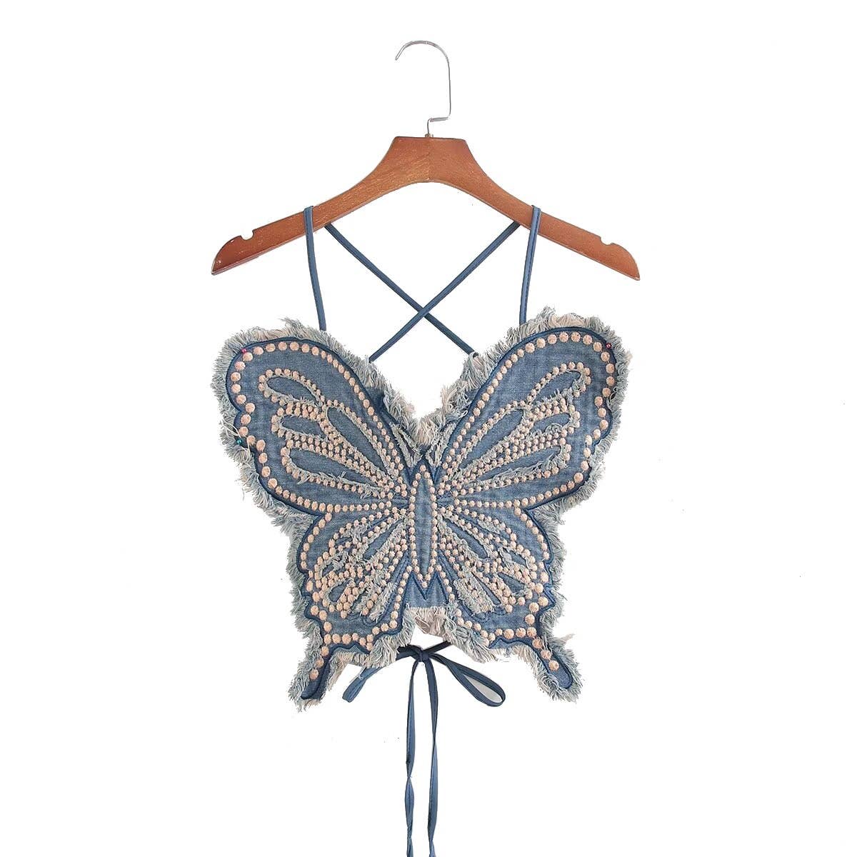 Butterfly Print Slim Fit Camisole with Rivet Accents
