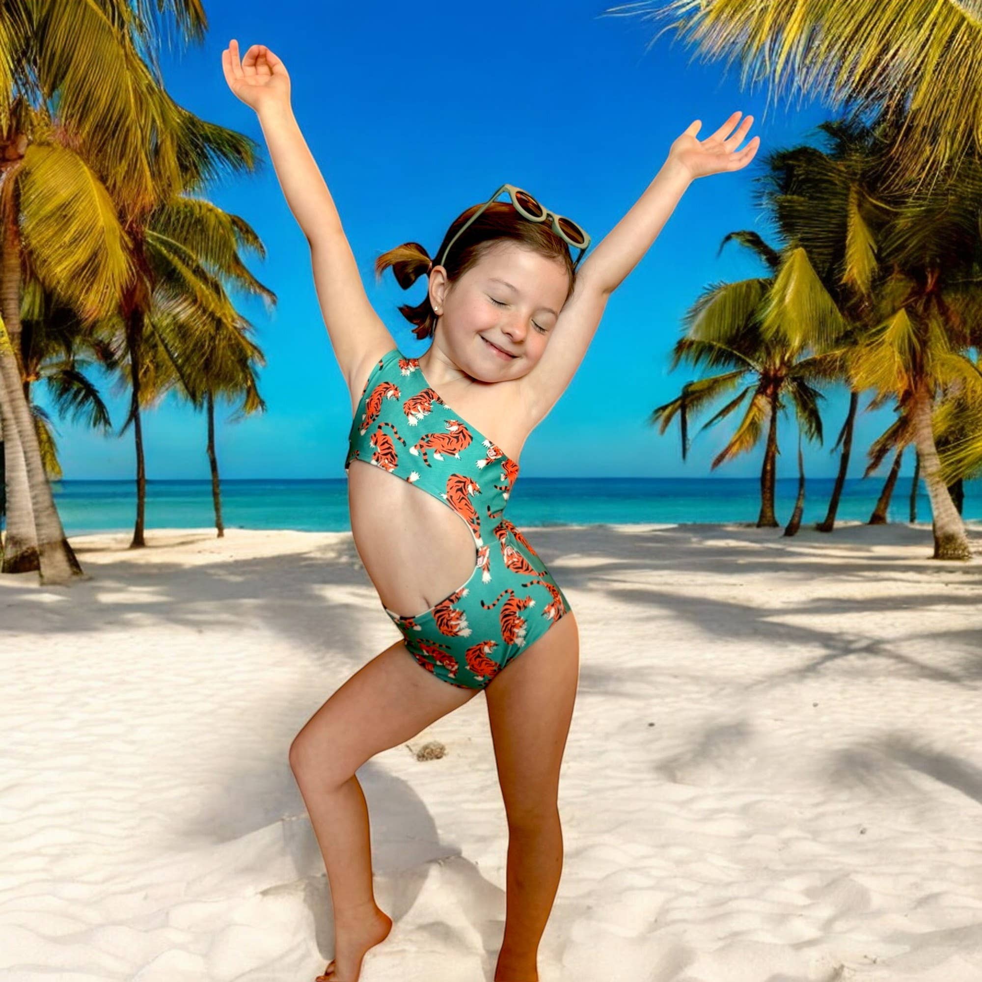 Best Day Ever Kids - Kids Printed Swimsuit - Easy Tiger Reversible Swimsuit