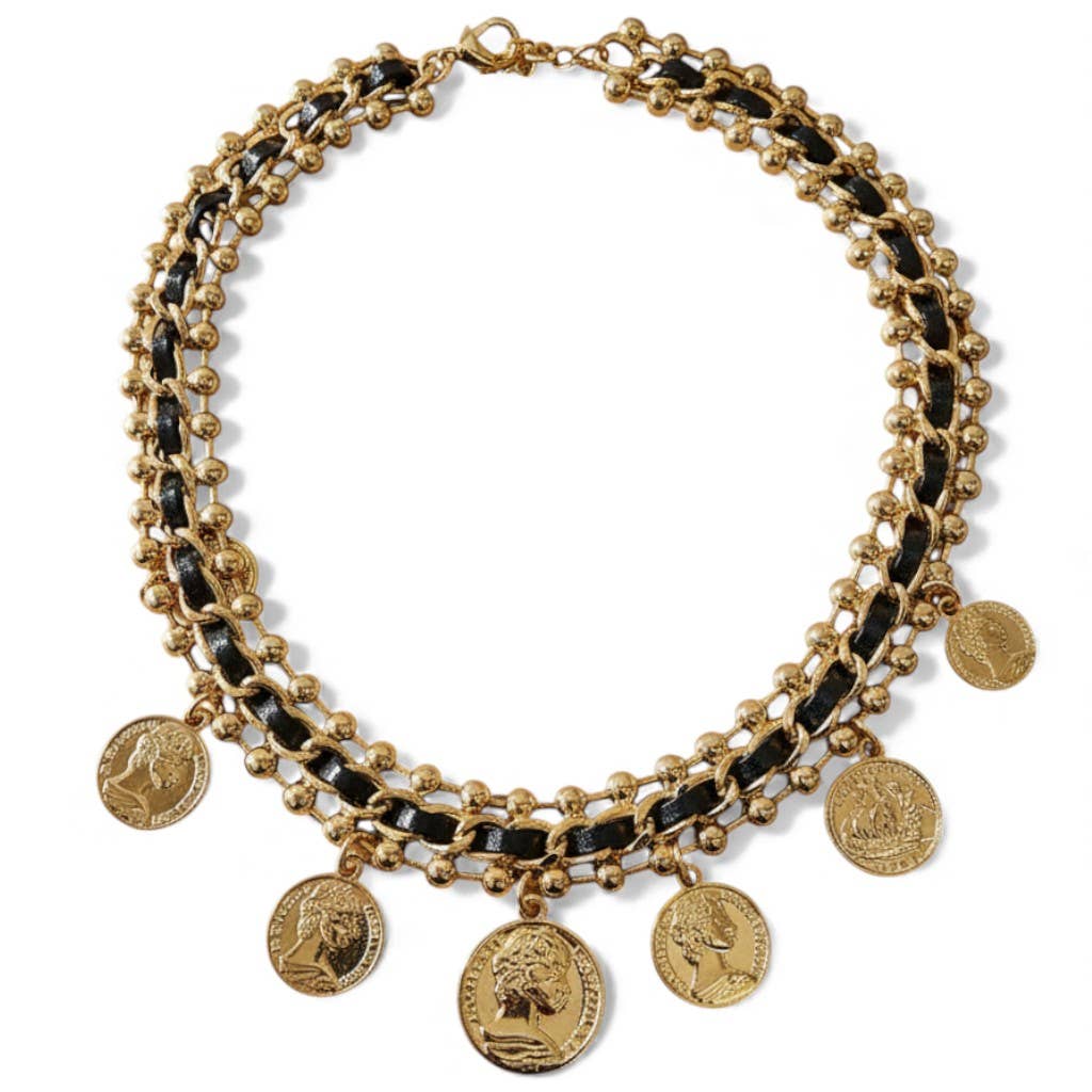 Bijoux Envie Vintage Leather & Coin Necklace | Handmade