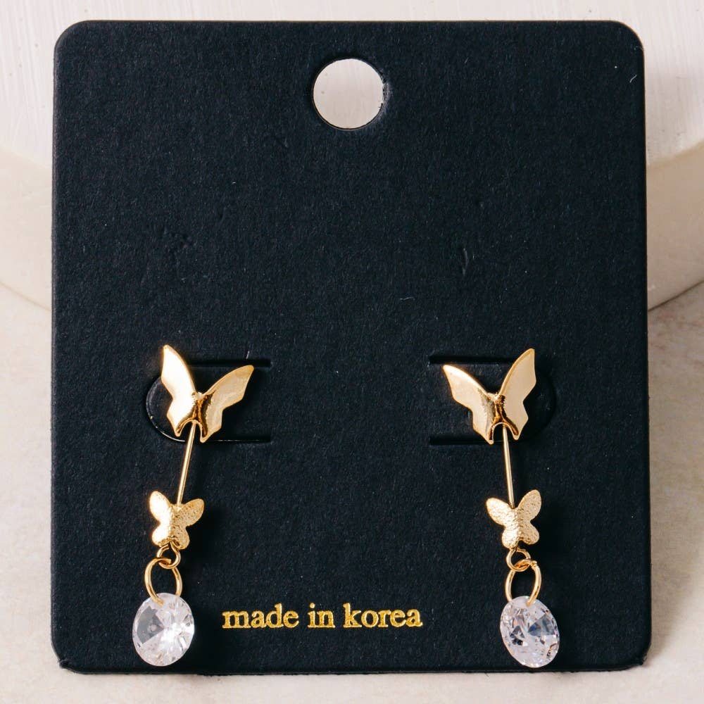 Fame Accessories - Butterflies And Cz Gem Dangle Earrings