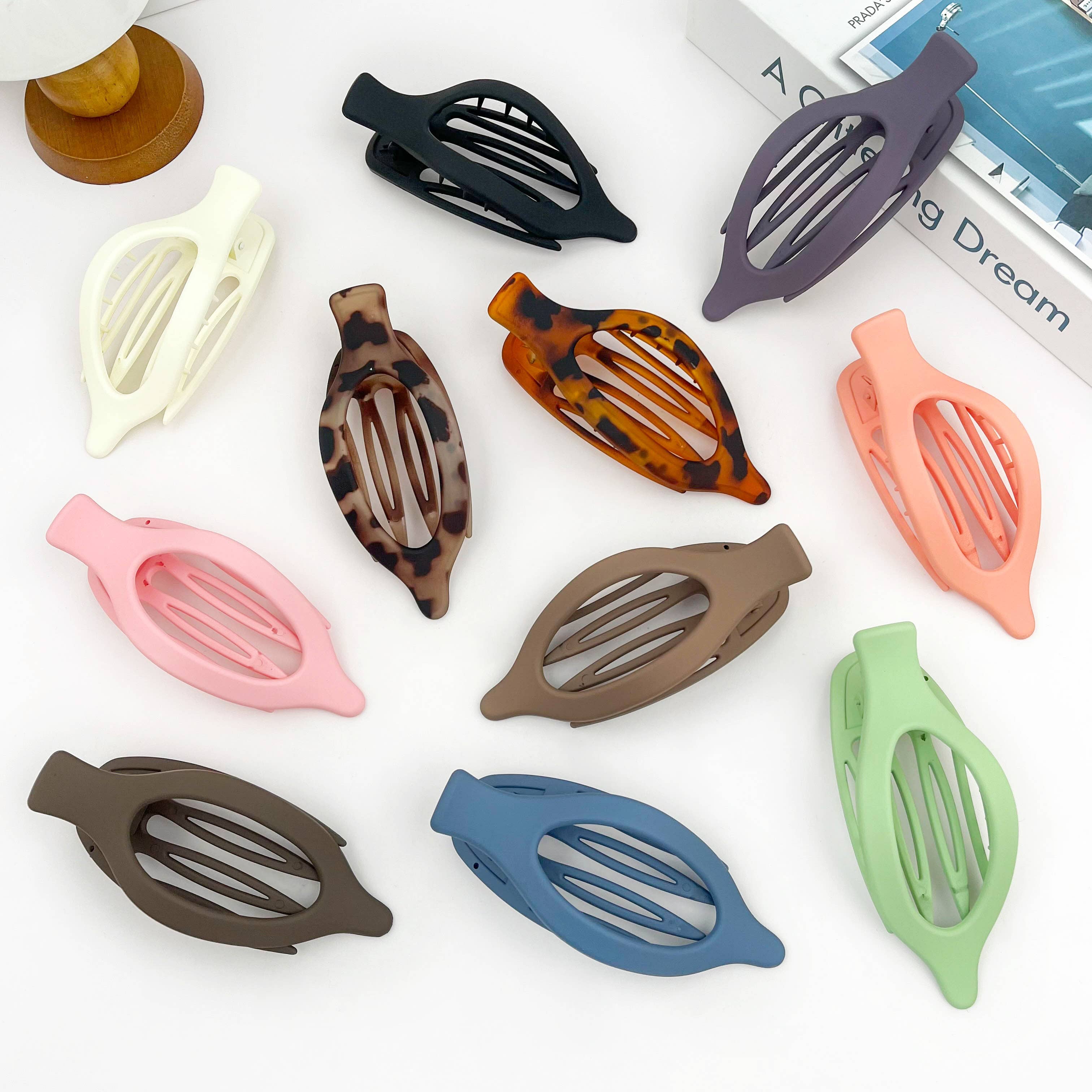 SoapElenGlen - Simple Solid Color Hair Barrette, Flat Oval Hair Clip
