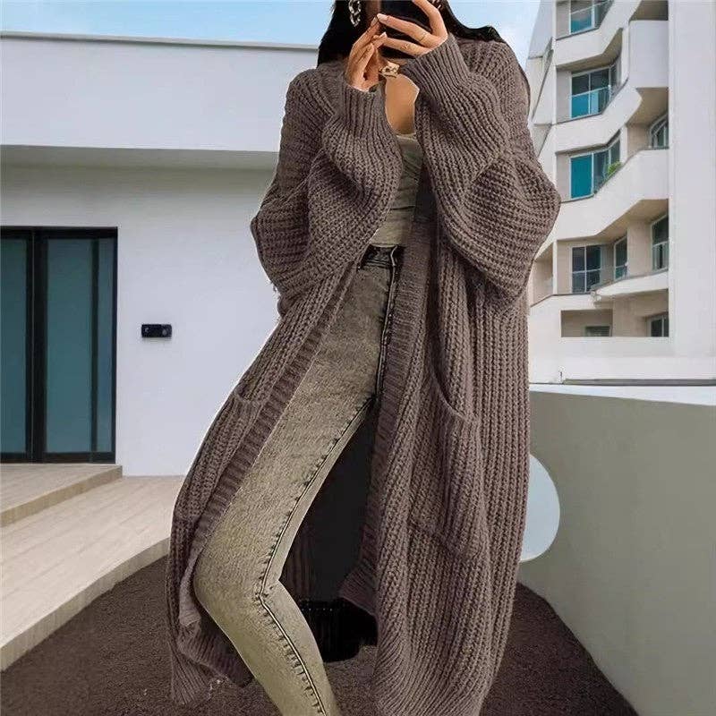 Sheer Trend - Mid-Length Solid Color Loose Cardigan Coat