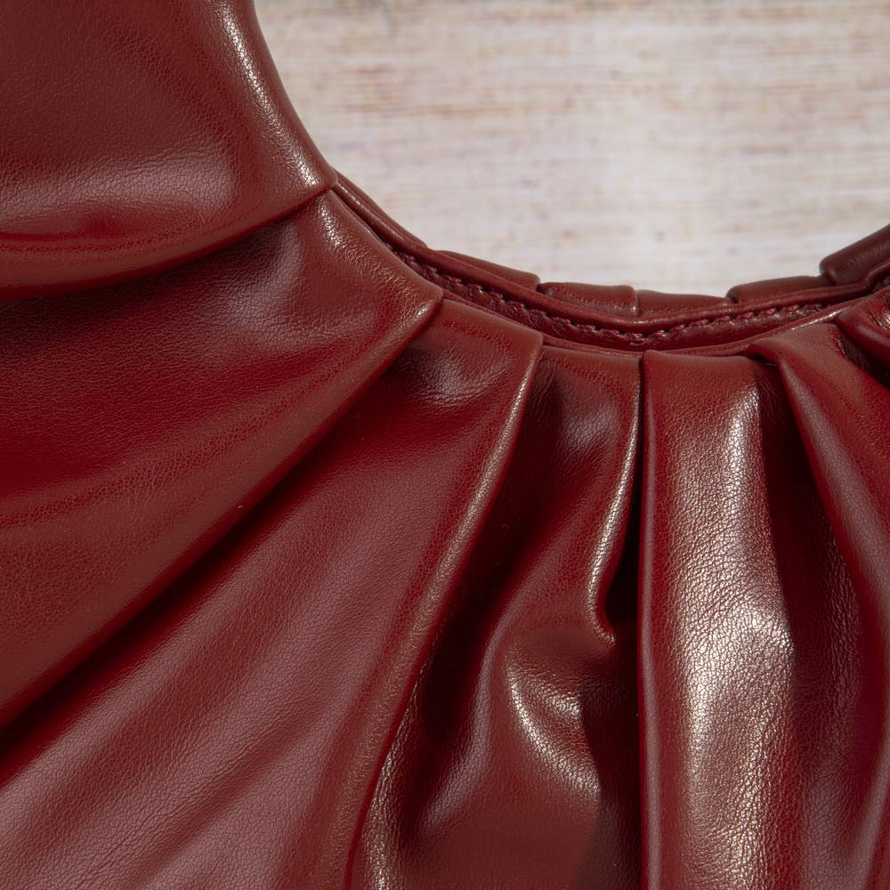 Collections by Fame Accessories - Ruched Vegan Leather Ring Handle Bag