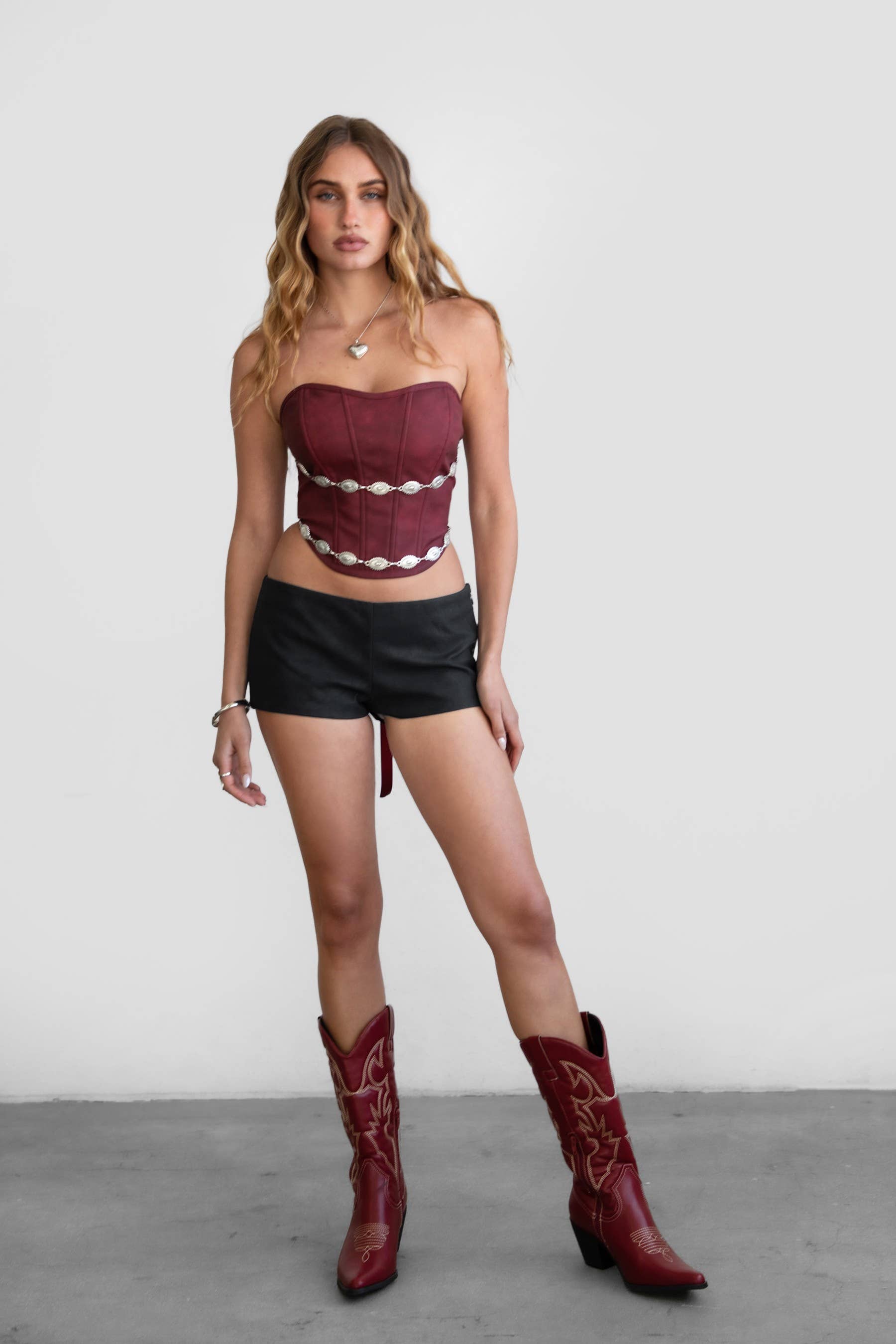 LEIAH PU Vegan Leather Low Rise Micro Shorts Zipper Closure