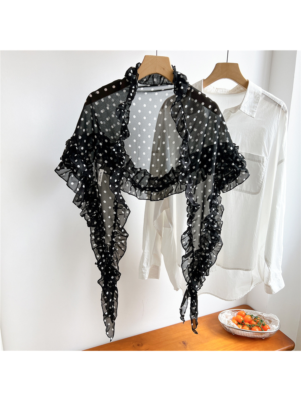 Funkyrel® Atzbranding Limited - Scarvii - Sheer Polka Dot Lace Trim Triangle Scarf